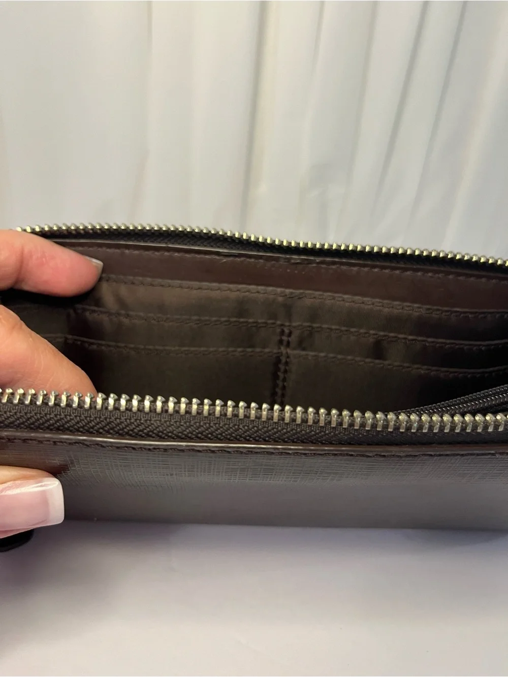 Coach Darcy Chocolate Brown Zip Wallet with Silver Logo